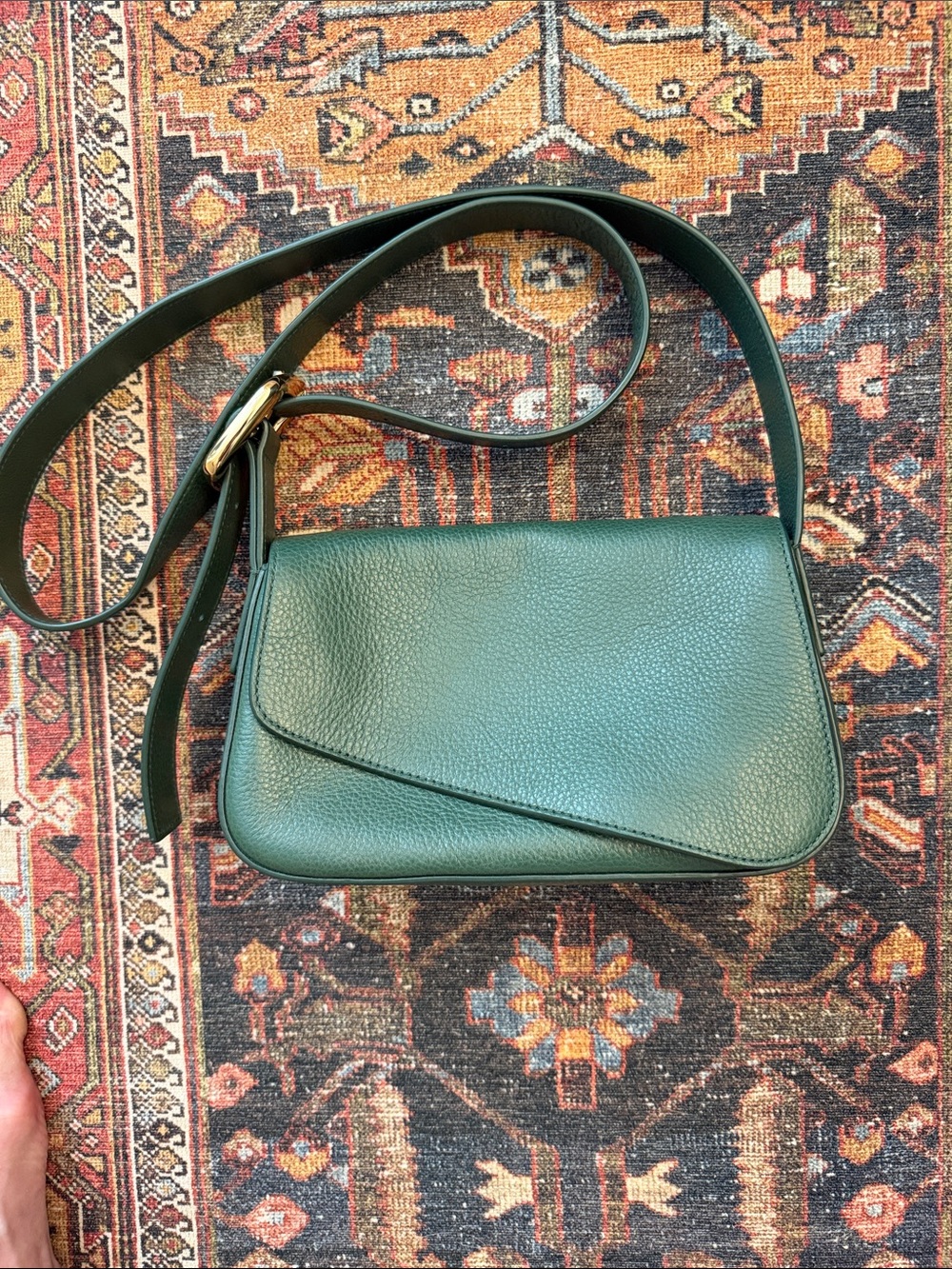 Madewell Sculptural Buckle Green Pebbled Leather Crossbody Bag